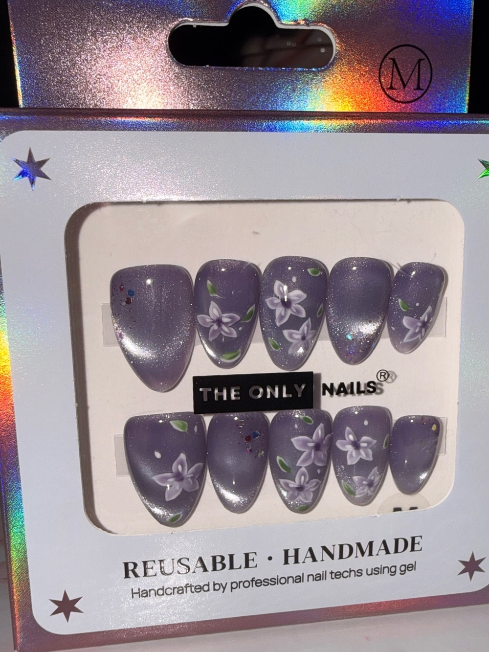 The Only Nails Purple Floral Reusable Handmade Press-On Set